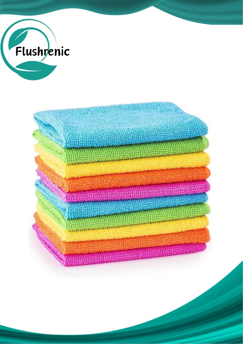 Flushrenic 10-Pieces Microfiber Cleaning Cloth Set,Kitchen Cloth,Super Absorbent Cleaning Towels,Lint-Free, Reusable & Multi-Purpose Kitchen Towels, for Household Cleaning,(Pack of 10 Vibrant Colors, 30x30 cm) - Image 1